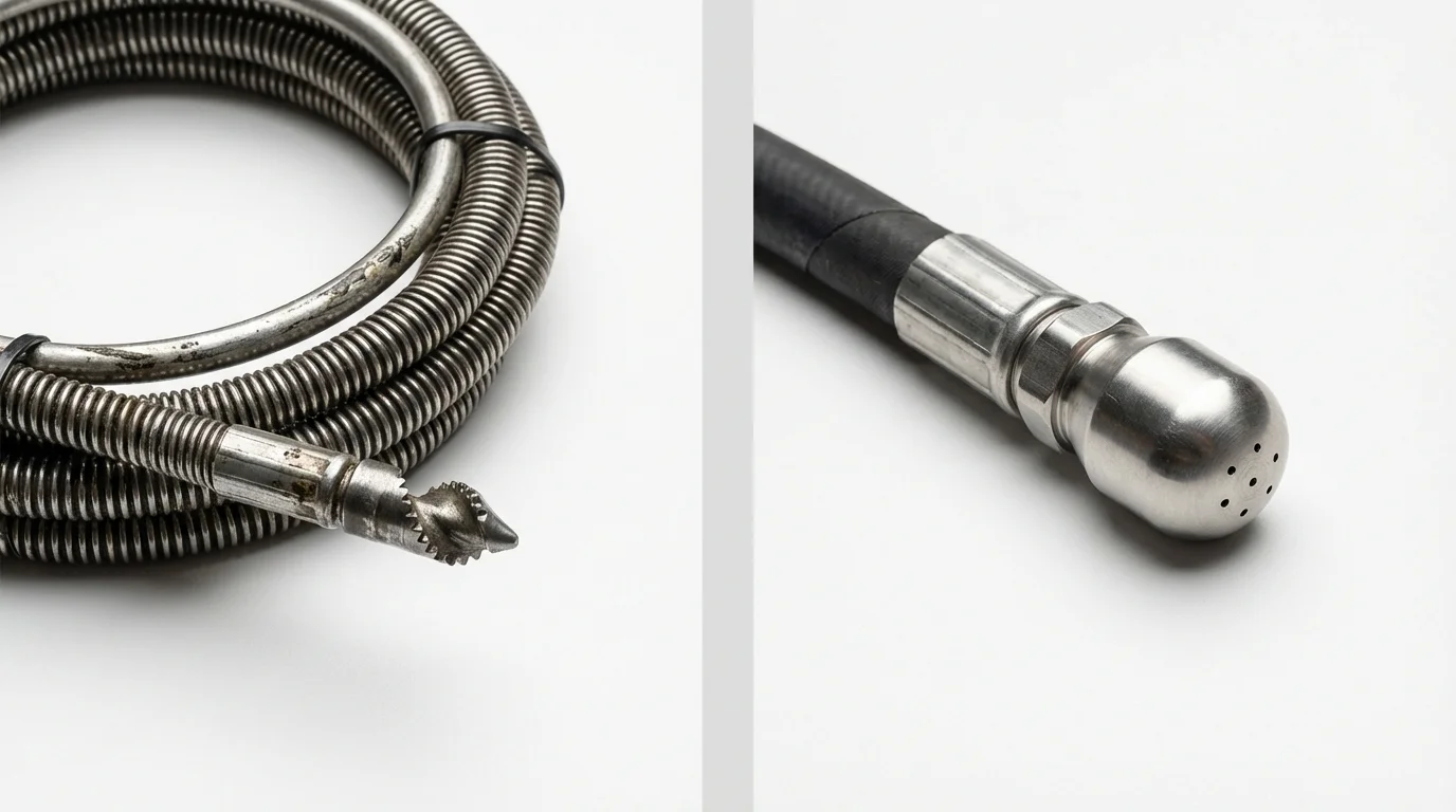 Drain snake cable and hydro jetting nozzle used for drain cleaning in Raymond, NH