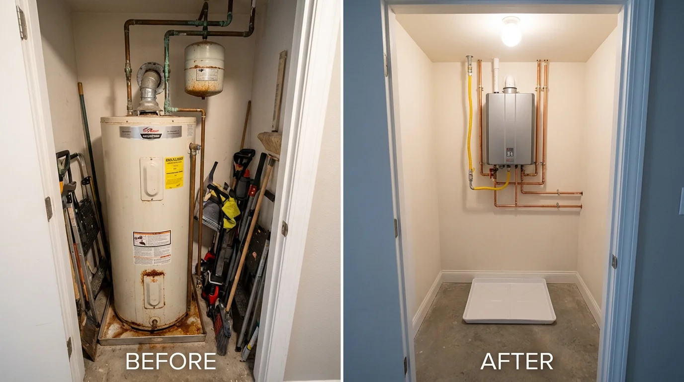 Tank water heater versus wall-mounted tankless unit comparison for Raymond, NH homeowners